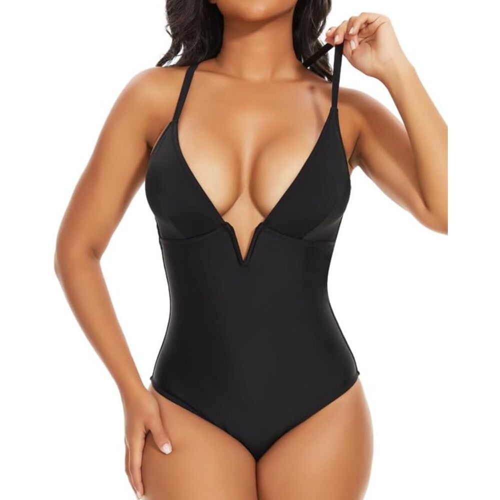 ✨ SHAPERIN Deep V Tummy Control One Piece Swimsuit Black Size M ✨ NWT